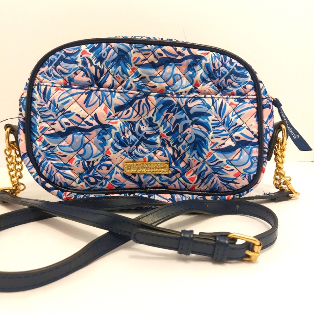 SIMPLY SOUTHERN Quilted Crossbody‎ Handbag Blue/Pink Purse